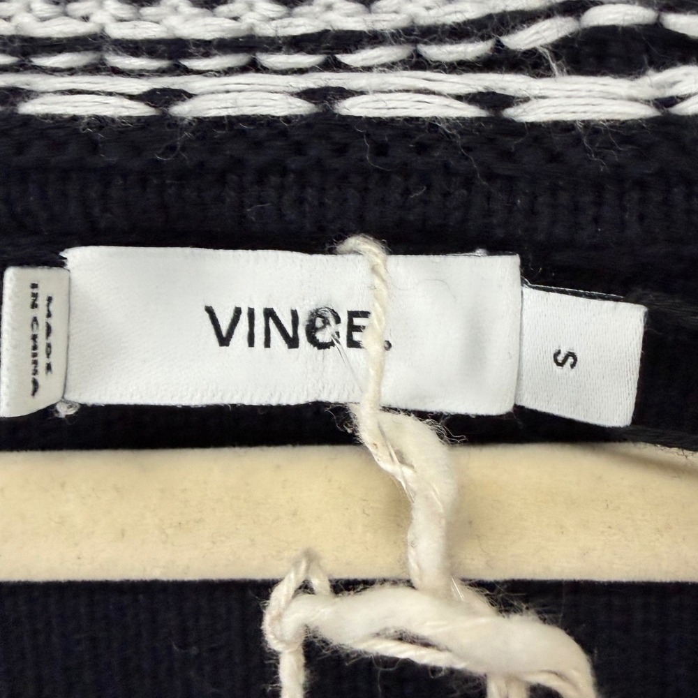 Vince Sweater Women S Black White Textured Stripe Cotton Relaxed Quiet Luxury - Picture 11 of 16